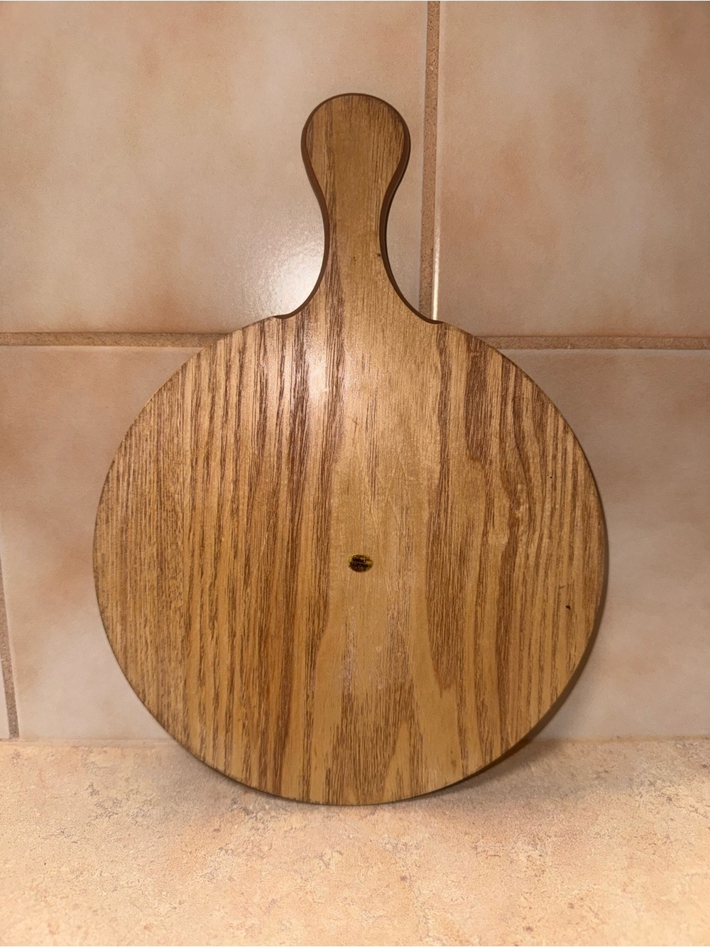 Round Wood Trivet Hot Plate Tile & Handle Sunflower 12” - Picture 4 of 5